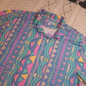 Chubbies Polo Shirt Mens XL Performance Golf Geometric 90s Neons Rare Rad AOP